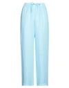 120% Lino Woman Pants Sky Blue Size 8 Linen