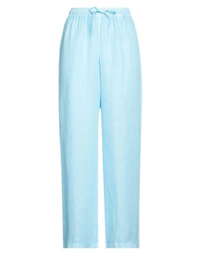 120% Lino Woman Pants Sky Blue Size 10 Linen