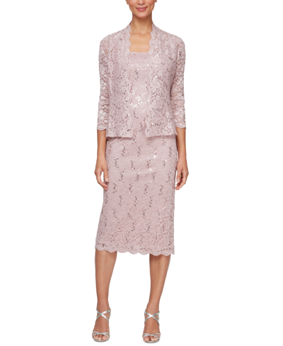 Sl Fashions 2-pc. Lace Jacket & Midi Dress Set In Blush