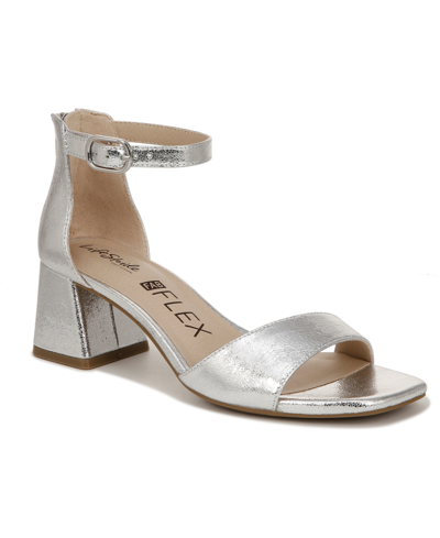 Lifestride Cassidy Ankle Strap Dress Sandals In Silver Faux Leather