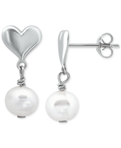 Giani Bernini Cultured Freshwater Pearl (5mm) Heart Drop Earrings, Created For Macy's In Silver