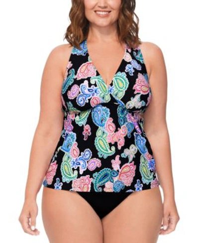 Island Escape Plus Size Leilani Paisley Print H Back Tankini Top Bikini Bottoms Created For Macys In Black Multi