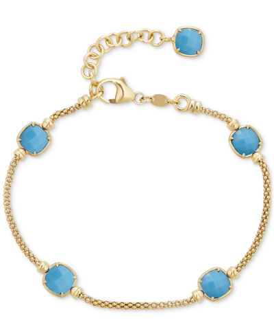 Macy's Lapis Lazuli Station Link Chain Bracelet In 14k Gold-plated Sterling Silver (also In Turquoise & Ony