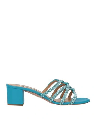 Aquazzura Woman Sandals Turquoise Size 12 Soft Leather In Blue