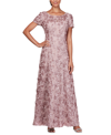 Alex Evenings Petites Womens Sequined Rosette Evening Dress In Purple