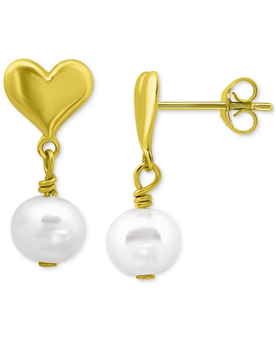 Giani Bernini Cultured Freshwater Pearl (5mm) Heart Drop Earrings, Created For Macy's In Gold Over Silver