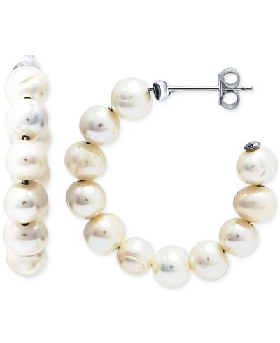 Giani Bernini Cultured Freshwater Pearl (5mm) Small Hoop Earrings In Sterling Silver, 1", Created For Macy's
