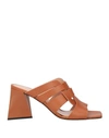 Pollini Woman Sandals Tan Size 11 Cowhide In Brown