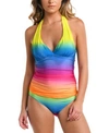 La Blanca Womens Setting Sun Halter Tankini Top Setting Sun Basic Hipster Bottoms In Ombre,multi