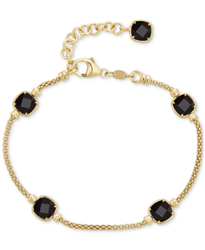 Macy's Lapis Lazuli Station Link Chain Bracelet In 14k Gold-plated Sterling Silver (also In Turquoise, Citr In Onyx