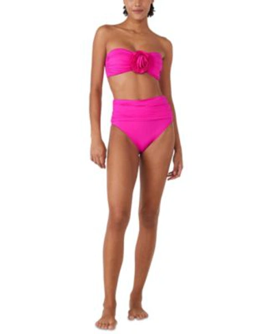 Kate Spade Womens Rosette Detail Convertible Bandeau Bikini Top High Waist Bikini Bottoms In Radiant Pink