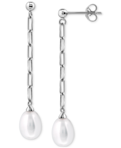 Giani Bernini Cultured Freshwater Pearl (10x8mm) Linear Chain Drop Earrings, Created For Macy's In Silver