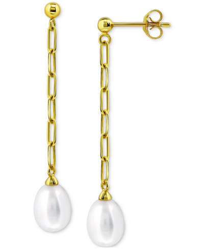 Giani Bernini Cultured Freshwater Pearl (10x8mm) Linear Chain Drop Earrings, Created For Macy's In Gold Over Silver