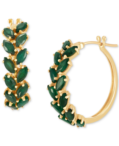 Macy's Emerald Marquise-cut Leaf Design Small Hoop Earrings (4 Ct. T.w.) In 14k Gold, 0.67" (also In Ruby &