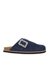 Pollini Woman Mules & Clogs Navy Size 5 Leather In Navy Blue