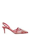 Valentino Garavani Woman Pumps Brick Size 8 Soft Leather, Textile Fibers In Red