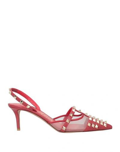 Valentino Garavani Woman Pumps Brick Size 8 Soft Leather, Textile Fibers In Red