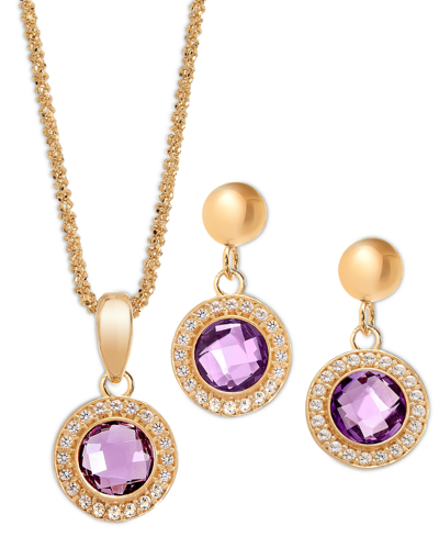 Macy's Amethyst (1-3/4 Ct. T.w.) & White Topaz (3/4 Ct. T.w.) Pendant Necklace & Drop Earrings Set In 14k G