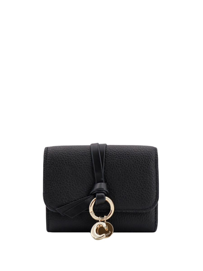 Chloé Leather Wallet With Metal Monogram In Black