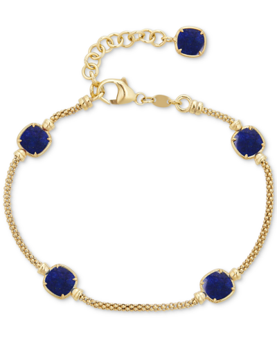 Macy's Lab Grown Lapis Lazuli Station Link Chain Bracelet In 14k Gold-plated Sterling Silver (also In Turqu