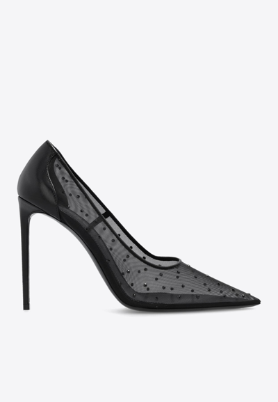 Saint Laurent Anja 105mm Mesh Stiletto Pumps In Black