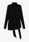 Saint Laurent Draped Viscose Dress In Black