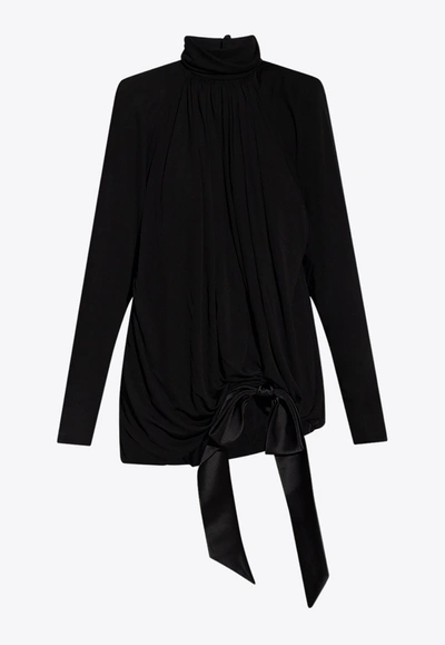 Saint Laurent Draped Jersey Dress In Black