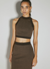 Balmain Mini Monogram Knit Tank Top In Brown