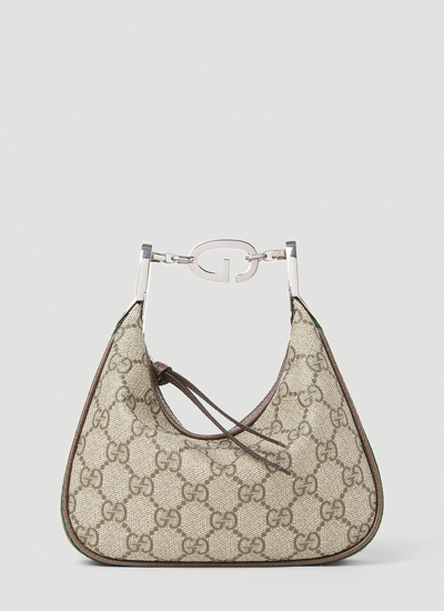 Gucci Mini Gg Supreme Attache Zipped Shoulder Bag In Brown