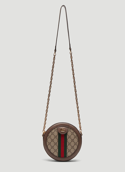 Gucci Ophidia Mini Gg Round Shoulder Bag In Brown