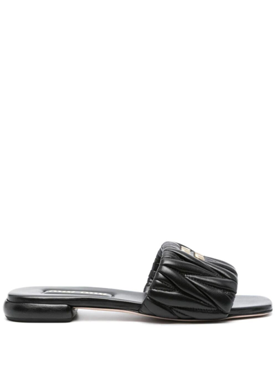 Tom Ford Leather Flat Slide Sandals In Black