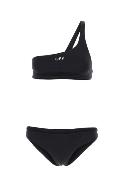 Off-white Off Stamp Lycra One Shoulder Bikini Set In Black