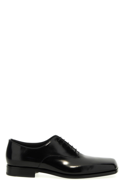 Prada Polished Leather Lace-up Shoes In Grey