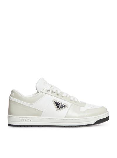 Prada Men Downtown Leather Trainers In White
