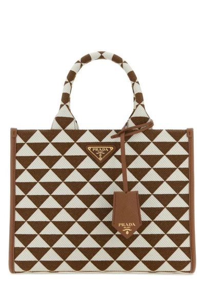 Prada Small Symbole Embroidered Fabric Handbag In Multicolor