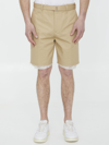 Lanvin Contrast-trim Cotton Bermuda Shorts In Beige