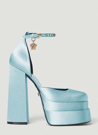 Versace Women Medusa Aevitas Platform Pumps In Blue