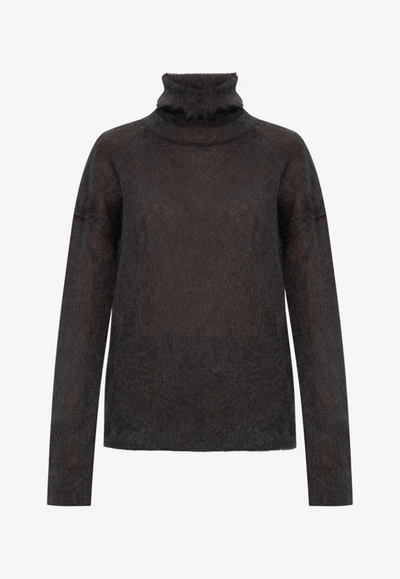 Saint Laurent Brushed Mohair-blend Turtleneck Jumper In Brown