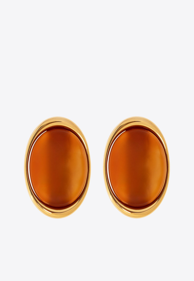 Saint Laurent Carnelian Embellished Earrings In Gold