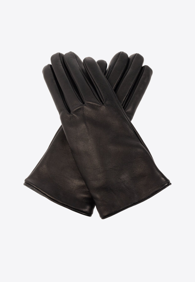 Saint Laurent Cassandre Short Leather Gloves In Black