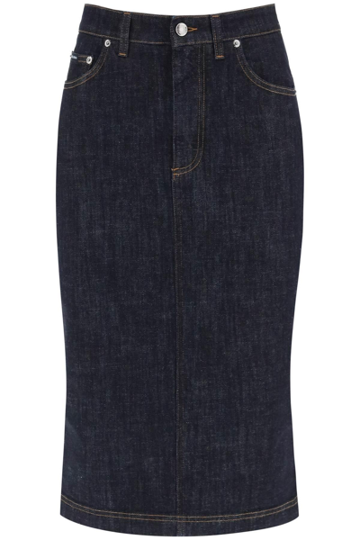 Dolce & Gabbana Denim Midi Skirt In Blue