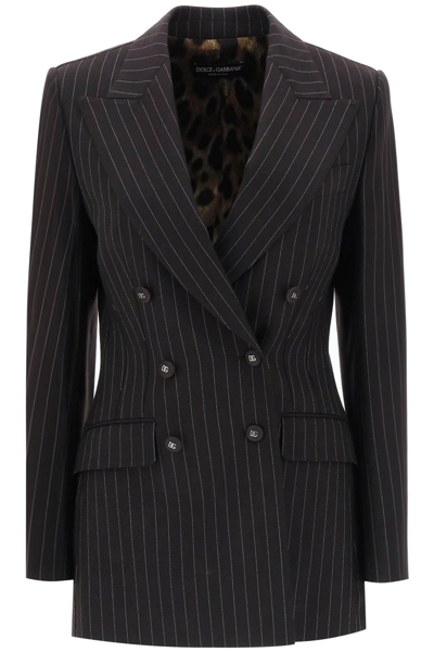 Dolce & Gabbana Double-breasted Pinstriped Blazer In Black