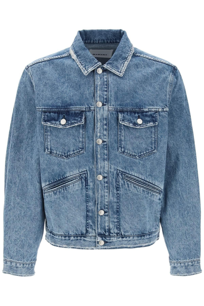 Marant Jango Logo-embroidered Denim Jacket In Blue