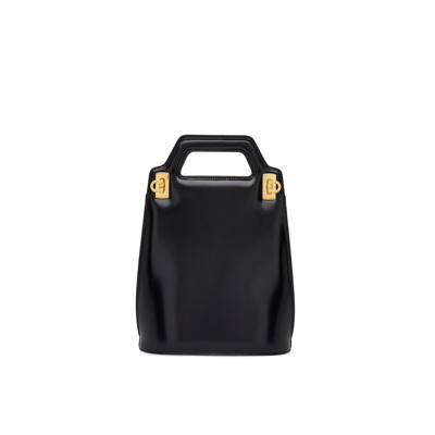 Ferragamo Wanda Gancini Leather Top-handle Bag In Black