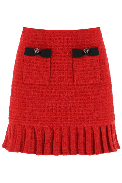 Self-portrait Self Portrait Knitted Mini Skirt With Diamanté Buttons In Red,black