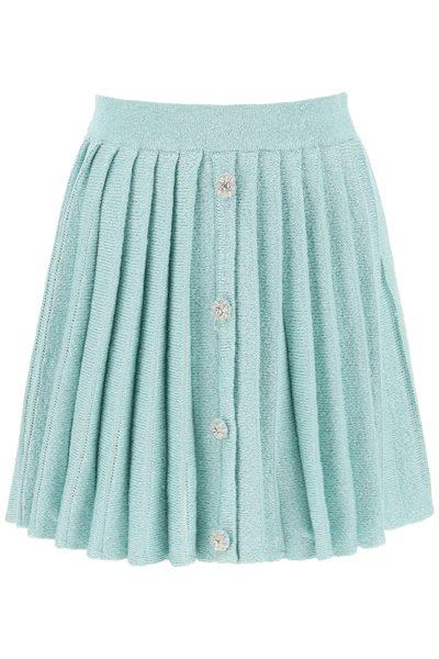 Self-portrait Mint Sequin Pleated Knit Skirts Light Blue