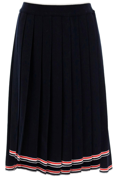 Thom Browne Asymmetric Hem Midi Pleated Skirt In Navy