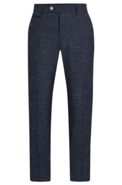 Hugo Boss Slim-fit Trousers In A Patterned Wool Blend In Dark Blue