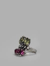 VOODOO JEWELS VOODOO JEWELS WOMEN'S SILVER KAVIR RING WITH GREEN AND PINK STONES