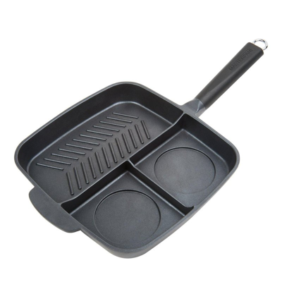 Masterpan Nonstick 3-section Grill & Griddle Skillet, 11" In Black